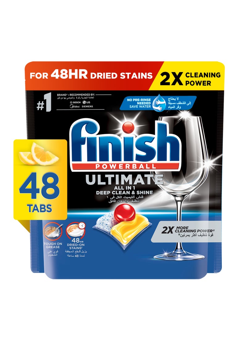 Finish Powerball Ultimate All in One Dishwasher Tablets Lemon Sparkle Scent 48 Tabs - Image 1